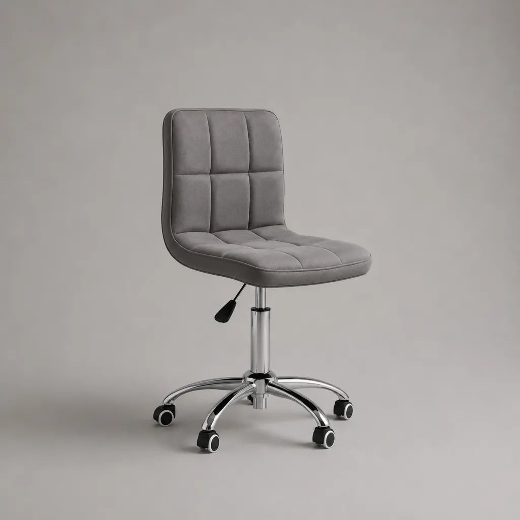 Sedia da ufficio girevole regolabile in velluto grigio con base in metallo, 48 × 55 × 78-88 cm