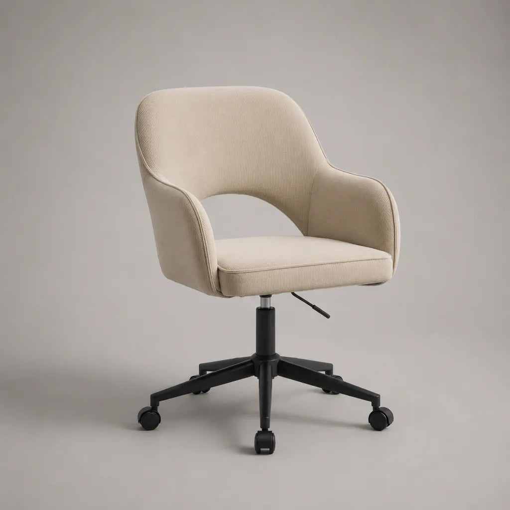 Sedia da ufficio girevole regolabile in velluto a coste beige con braccioli, 60 x 60 x 78-88 cm