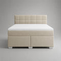 Letto boxspring matrimoniale imbottito in tessuto beige con materasso in schiuma 160 × 200 cm, 168 × 210 × 120 cm