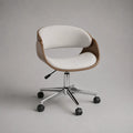 Sedia da ufficio girevole e regolabile in tessuto, legno e metallo, bianco crema e noce, 61 x 60 x 78-88 cm