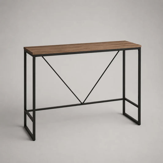 Tavolo da bar rettangolare in MDF e acciaio, 120 x 40 x 100 cm, marrone effetto noce e nero