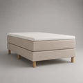 Letto continentale singolo beige e bianco 90 × 200 × 61 cm con materasso a molle, topper in schiuma e piedini in legno