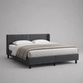 Letto matrimoniale imbottito in tessuto grigio scuro 193 x 216 x 105 cm, rete a doghe per materasso 180 x 200 cm e testiera alata