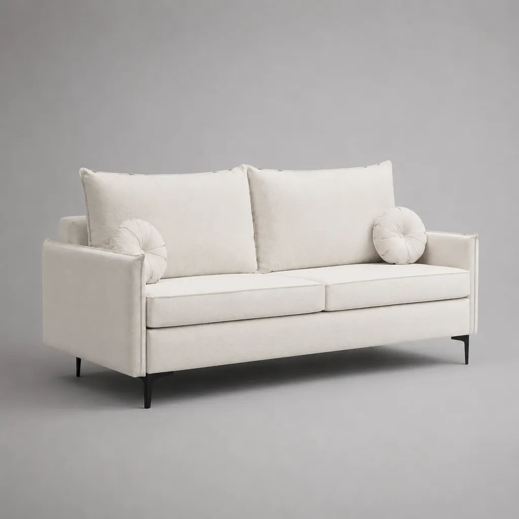 Divano rettangolare a 2 posti in velluto di poliestere avorio, 180 × 86 × 88 cm