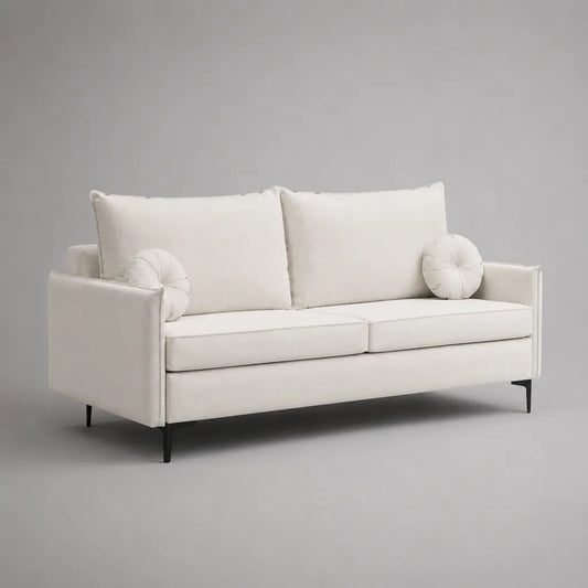 Divano rettangolare a 2 posti in velluto di poliestere avorio, 180 × 86 × 88 cm
