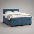 Letto matrimoniale imbottito in velluto di poliestere blu, 170 x 215 x 110 cm, per materasso 160 x 200 cm, testiera a pannelli