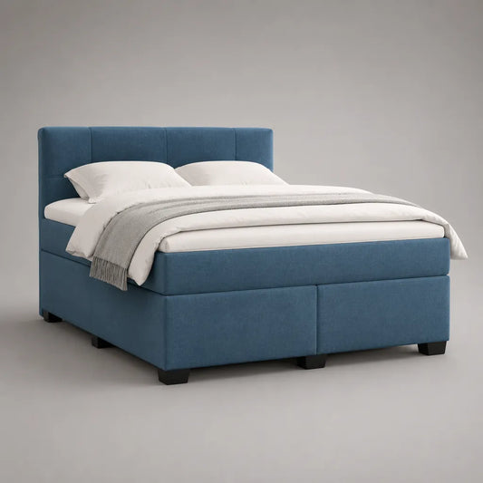 Letto matrimoniale imbottito in velluto di poliestere blu, 170 x 215 x 110 cm, per materasso 160 x 200 cm, testiera a pannelli