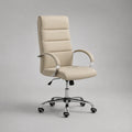 Sedia da ufficio girevole regolabile in similpelle PU beige con schienale alto e base in acciaio cromato, 64 x 66 x 109-119 cm