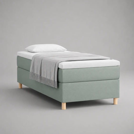 Letto singolo a molle in tessuto verde salvia e bianco, 90 x 200 x 63 cm