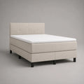 Letto matrimoniale imbottito beige con testiera, materasso e sovramaterasso, superficie di riposo 160 × 200 cm, dimensioni 168 × 210 × 120 cm