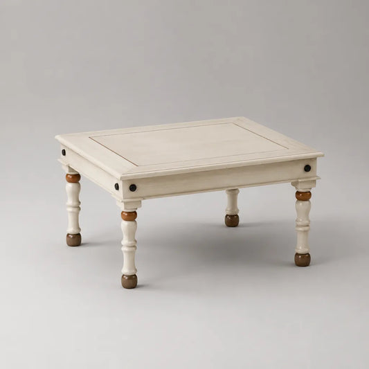 Tavolino da caffè quadrato in legno massello di mango bianco crema, marrone e nero, 80 x 80 x 45 cm
