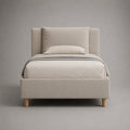 Letto singolo imbottito 90 x 200 cm in poliestere beige con testiera e rete a doghe