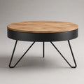 Tavolino da caffè rotondo in legno e acciaio nero, rovere naturale, Ø80 × 45 cm