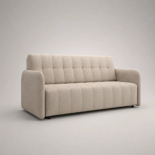 Divano a 3 posti in ciniglia di poliestere beige trapuntata, 198 x 88 x 84 cm