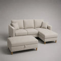 Divano angolare a 3 posti in tessuto beige con penisola destra 218 x 145 x 86 cm e poggiapiedi contenitore 100 x 65 x 45 cm