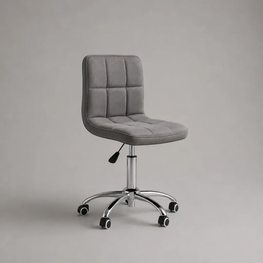 Sedia da ufficio girevole regolabile in velluto grigio con base in metallo, 48 × 55 × 78-88 cm