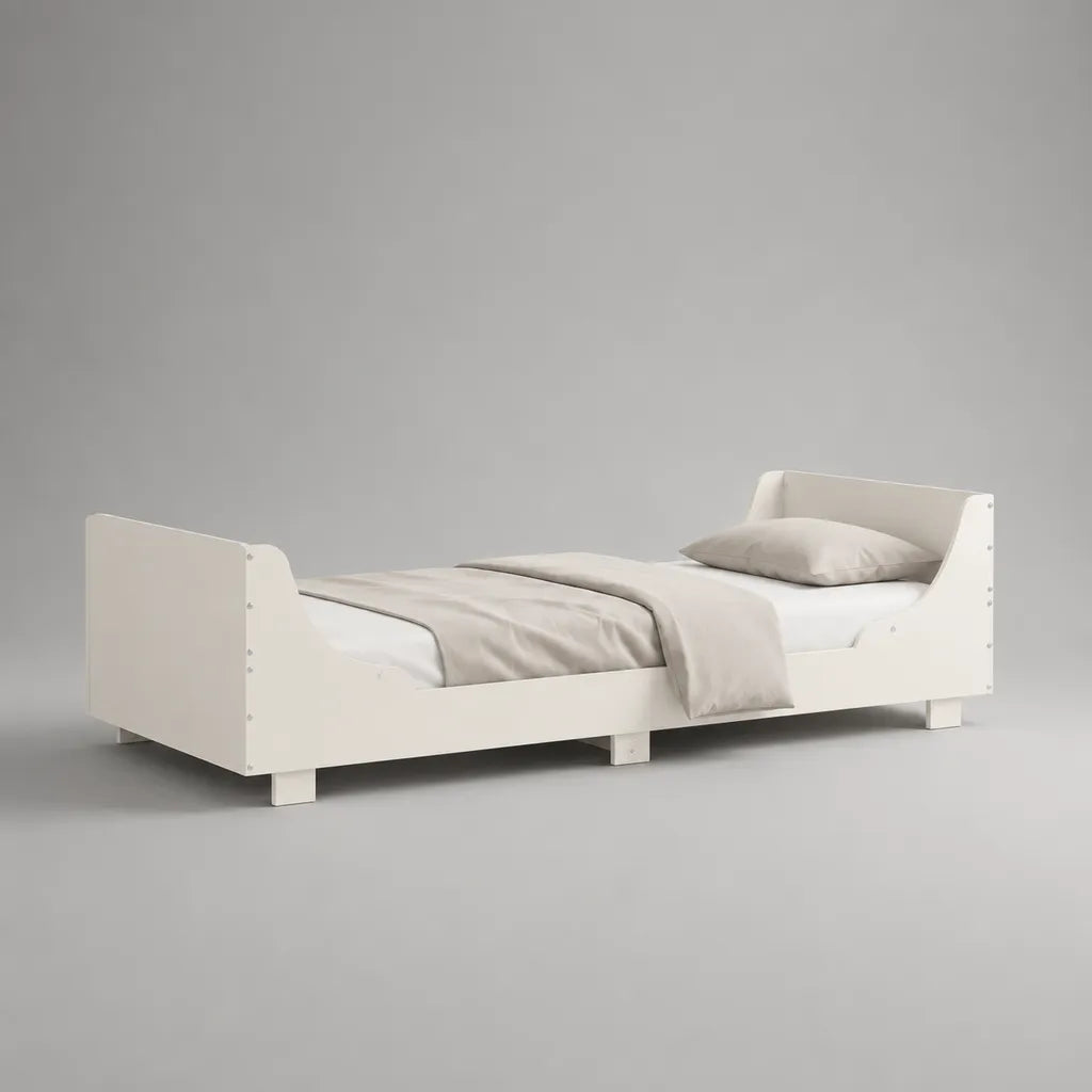 Letto singolo per bambini 80 × 160 cm in MDF bianco opaco con sponde e rete a doghe