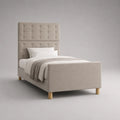 Letto singolo imbottito in tessuto beige 90 x 200 cm con testiera alta capitonné e pediera