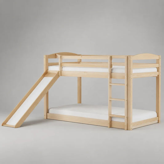 Letto a castello per bambini in pino massiccio con scivolo e scala, 2 posti letto da 90 x 200 cm, dimensioni 207 x 220 x 160 cm, legno naturale e bianco