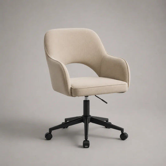 Sedia da ufficio girevole regolabile in velluto a coste beige con braccioli, 60 x 60 x 78-88 cm
