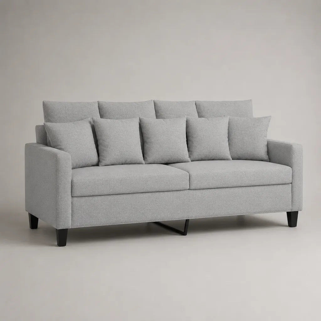 Divano imbottito a 3 posti in poliestere grigio chiaro e nero, 190 x 82 x 88 cm