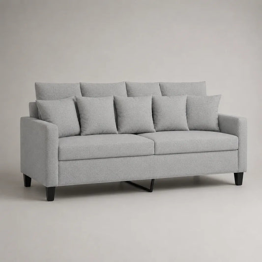 Divano imbottito a 3 posti in poliestere grigio chiaro e nero, 190 x 82 x 88 cm