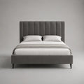 Letto matrimoniale imbottito in velluto grigio, 170 x 215 x 120 cm, rete 160 x 200 cm e testiera a pannelli verticali